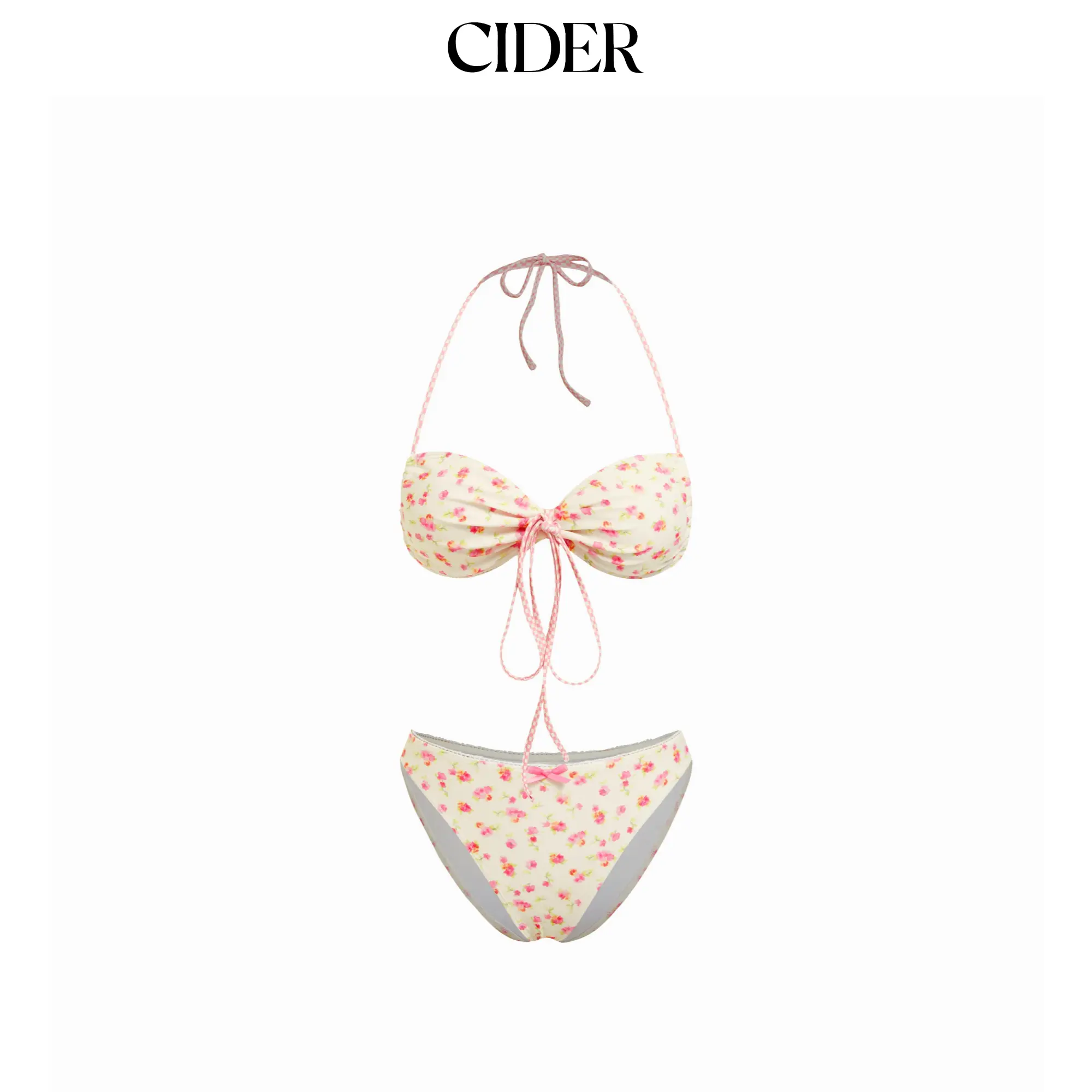 Cider Floral Halter Neck Knotted Bowknot Cheeky Bikini Set