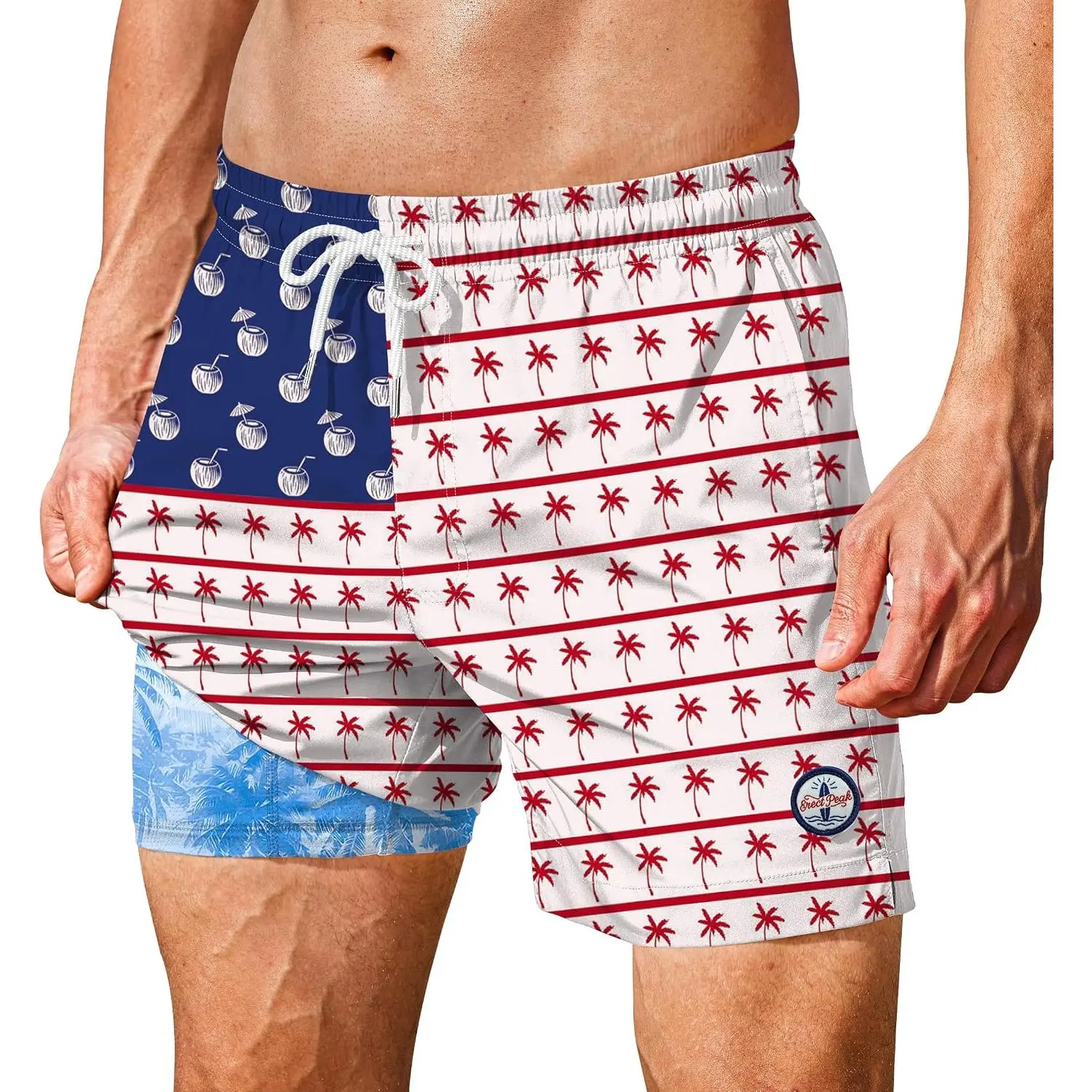 Men's 5'' Swim Trunks with Compression Liner Graphic Beach Dry Fit Lightweight Bathing Shorts (S-XXL)