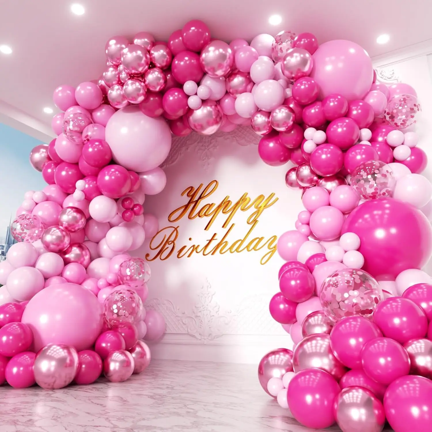 Balloons Garland Arch Kit 170 count, Hot  Metallic  Shades of  Valentine's Day Balloons for Birthday Wedding Princess Theme Engagements  Shower Party Decorations