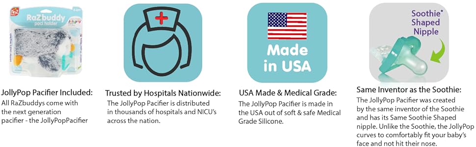 Pacifier, Holder w/Detachable Baby Pacifier, Stuffed Animal RaZbuddy, All Ages 0M+, 100% Medical Grade USA Made Silicone, Machine Washable, Textured & Easy to Hold – Monkey