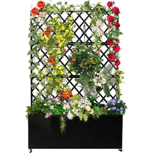 Galvanized Raised Garden Bed with Trellis, 71"X35.04"X16" Planter Box with Lockable Wheels, Drainage Holes & Privacy Screen for Vegetables, Vines on Patio, Deck, Yard, Black