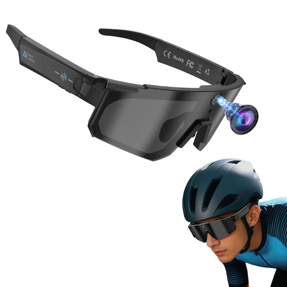 Sport Smart Sunglasses with Camera, 8MP Anti-Shake Camera, First Person Photo and Video Shooting ,One Click Recording, 290Mah Battery ,AI Real Time Translation,Music Playback, Bluetooth Calling, WiFi Transfer for Photo Video