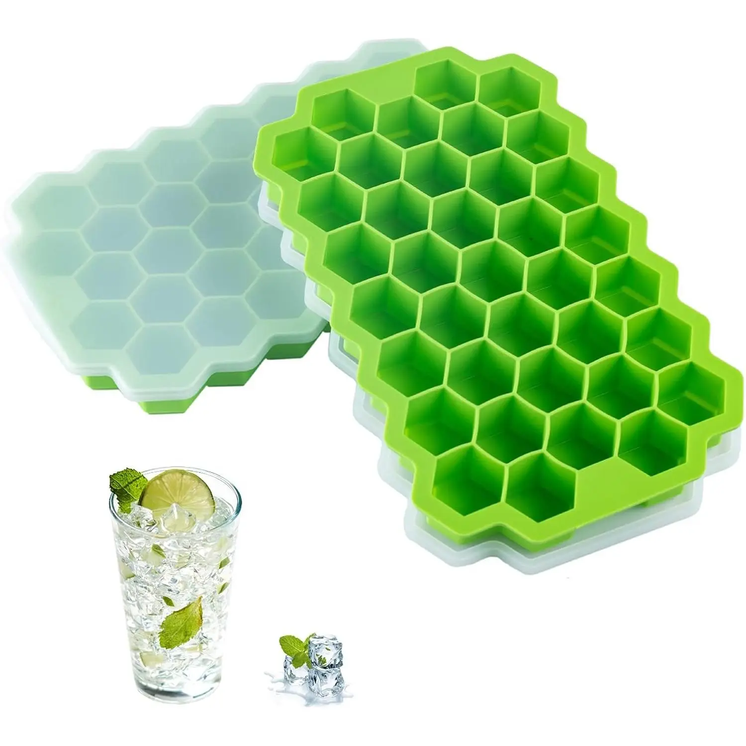 Honeycomb Ice Cube Tray DIY 37-Compartment Popsicle Mold, Silicone with Lid, Creative Ice-Making Box, Reusable Kitchen Accessory