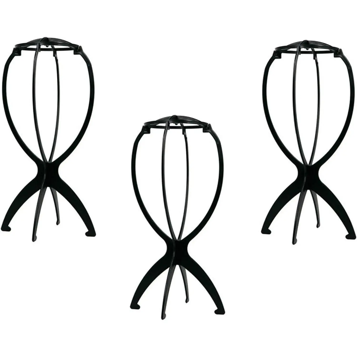 3- Plastic Hat Stand - Durable,  Cap Rack & Wig Holder (Black)