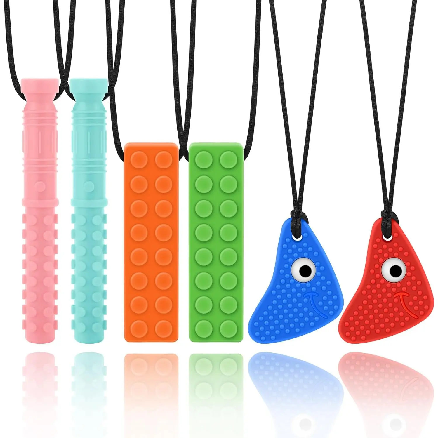 Chew Necklaces for Sensory Kids, 6 Pack Silicone Sensory Chew Toys Multi-Style Chew Necklace for Autism, ADHD, SPD, Special Needs, Oral Motor Chewlery for Adults Relieve Chewing Anxiety Fidgeting