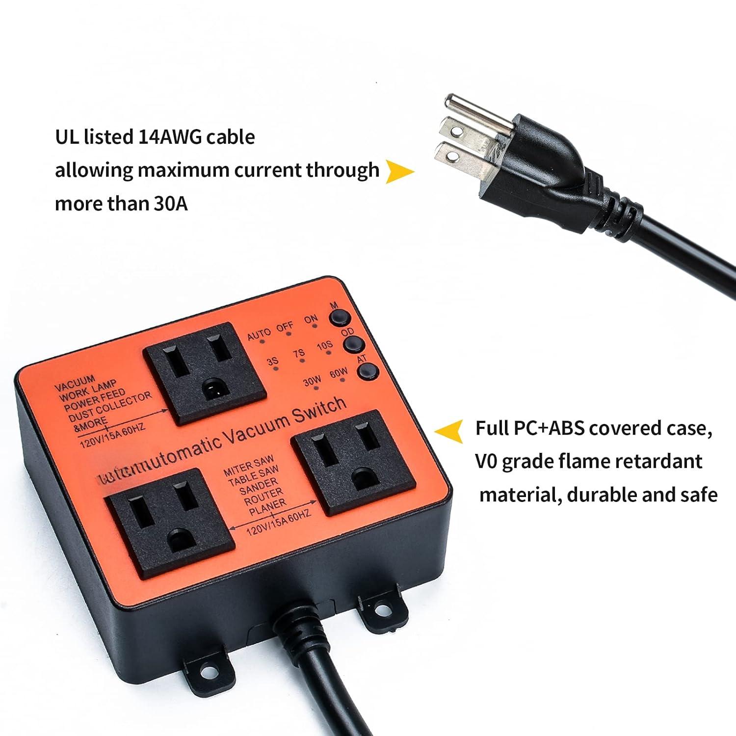 Automatic Vacuum ,  Dust Control Autoswitch for More Power Tools, Delay Vacuum On/Off to  Circuit Overload and Tripping, Adjustable Actuation Threshold