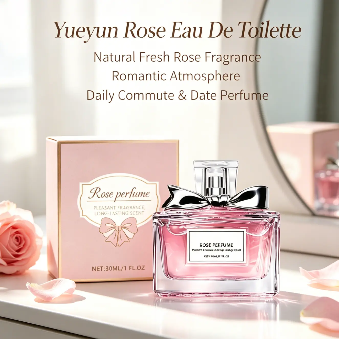 Yunyun Rose Eau de Toilette Formulated with Propylene Glycol & Glycerin, Multi-Layer Elegant Soft Rose Scent, Mild Moisturizing Nourishing Perfume Mist, Skin-Friendly for Sensitive Skin, Long-Lasting Delicate Fragrance Daily Body Fragrance Spray