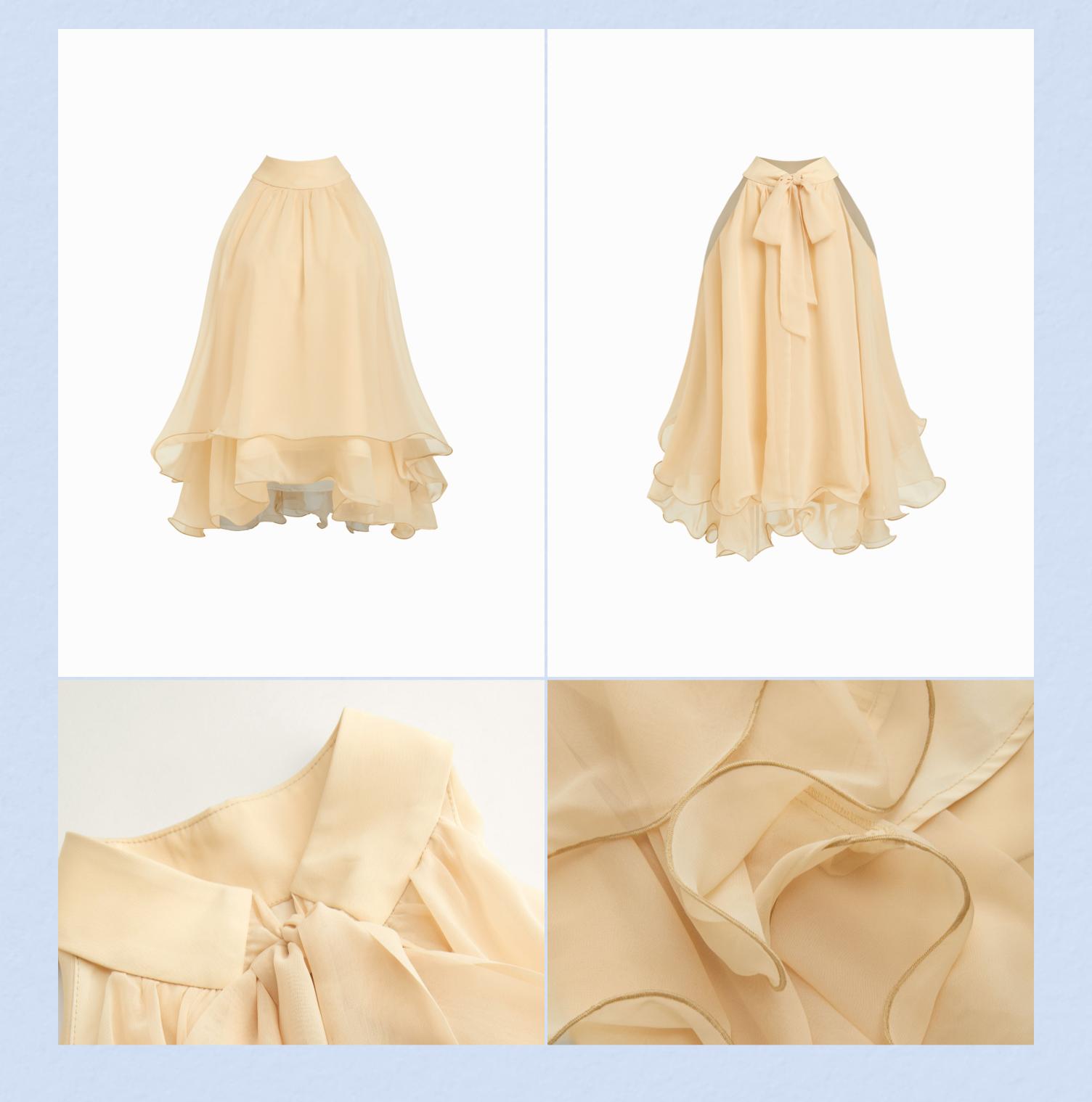 Cider Halter Neckline Knotted Layered Ruffle Hem Blouse