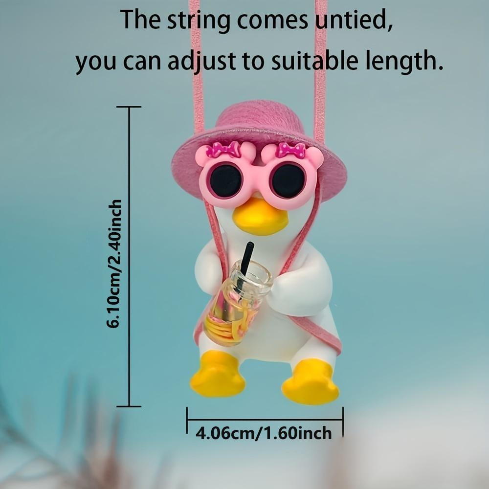 Cute Hanging Car Decoration for Summer, Cool Swinging Duck Car Decor Rearview Mirror Hanging Pendant, Cars Stuff, Cute Car Accessories, Girly Car Accessories, Pink, Yellow, Car Supplies for Girls
