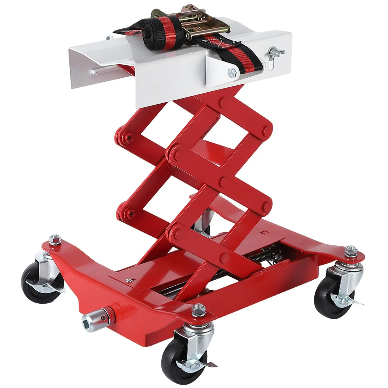 450 lbs Low Profile Power Jack, Heavy-Duty Steel Adjustable Lift (7-23 in Range) with 360° Swivel Brake Wheels, Safety Straps for Low Clearance Car/Light Trucks Undercar Work
