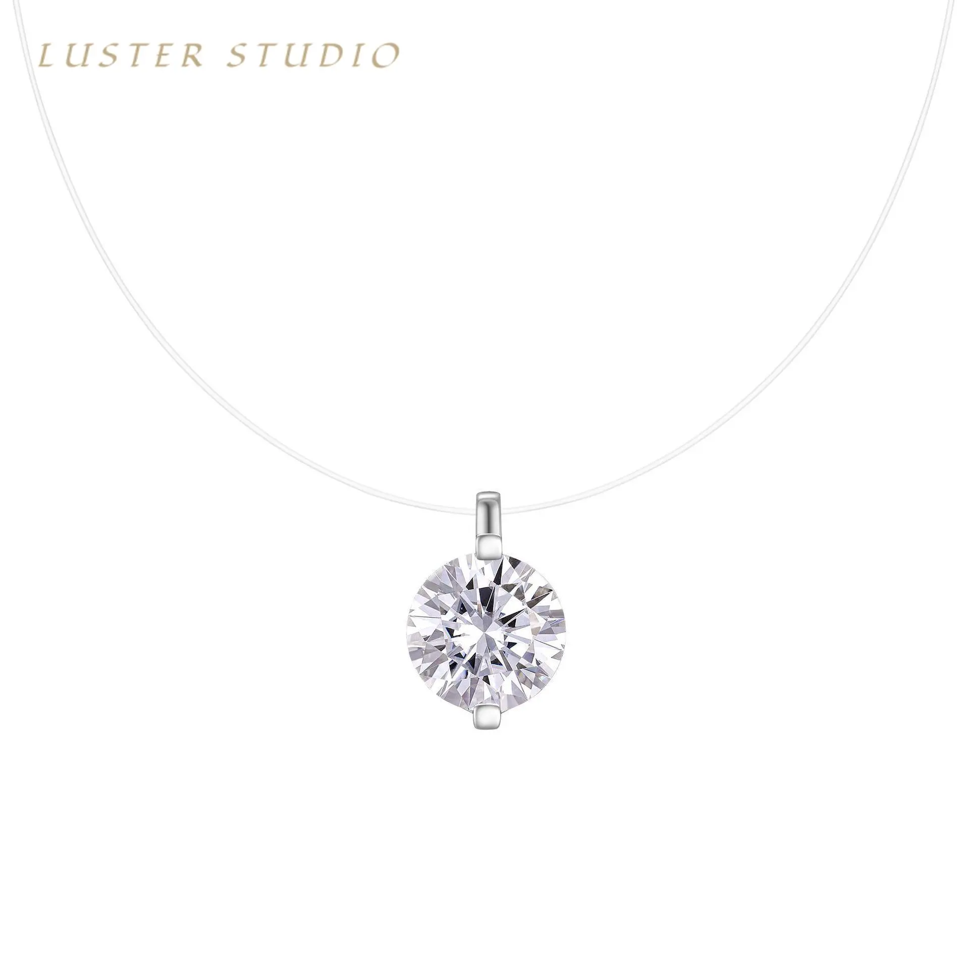 Luster Studio Floating Moissanite 'Mermaid Tears' Gemstone Pendant Necklace, Certified S925 Silver, Single Gem Design, Dainty Artificial Gemstone Necklaces & Pendants, Authenticity Guaranteed, Single Gem Necklace