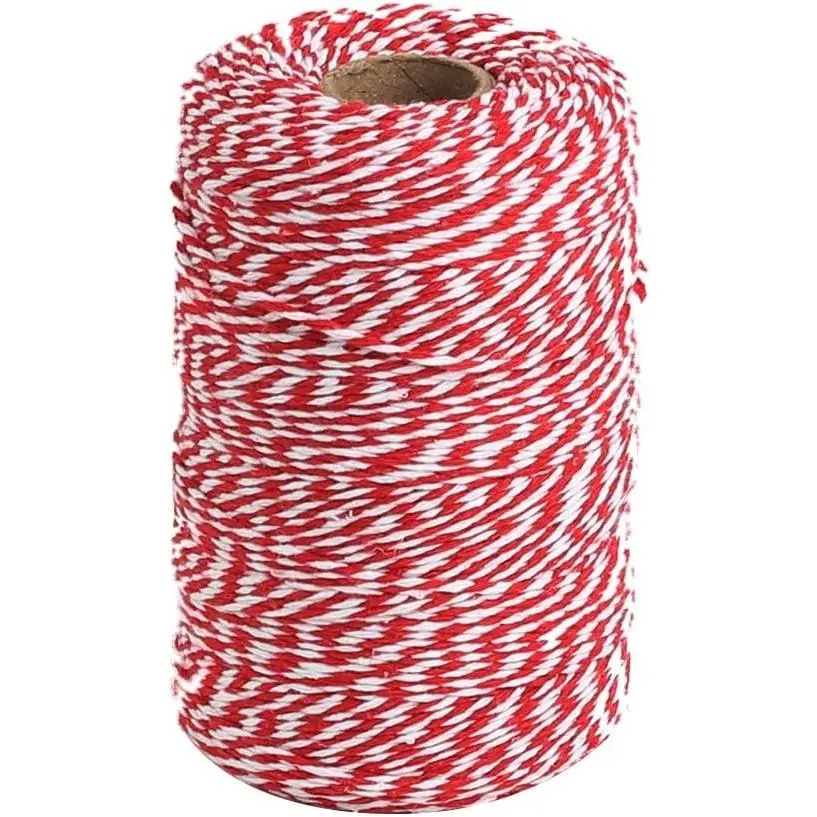 Red and White Twine, 656 Feet 200m Cotton Bakers Twine Ribbon for Baking, Butchers, Crafts, Gift Wrapping, Christmas Holiday Decorations