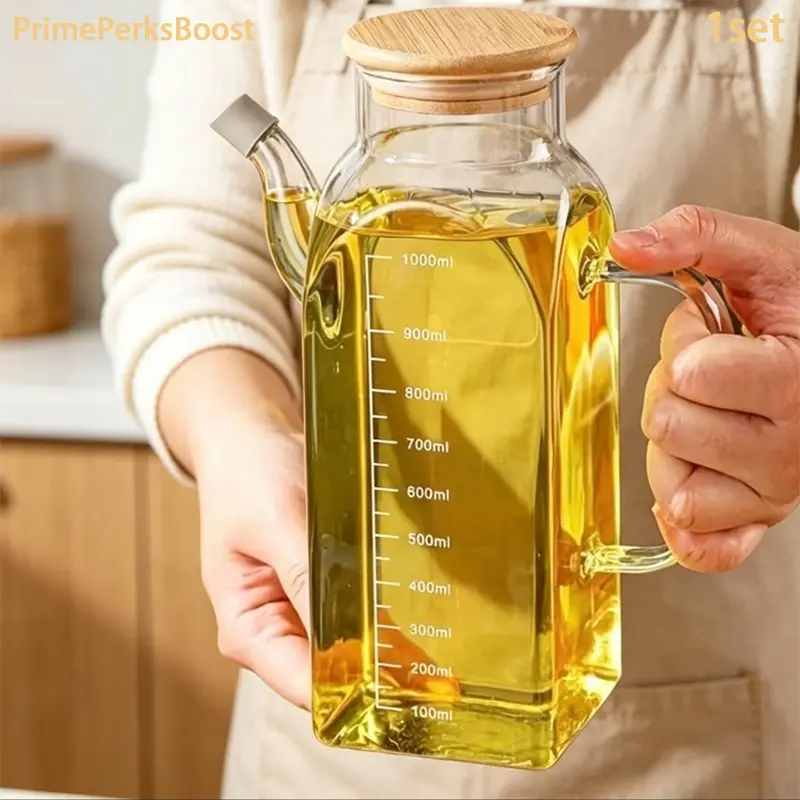 Leak Proof Glass Olive Oil Dispenser Bottle Set, Oil Bottles For Kitchen, Clear Refillable Pour Spout, Food Grade Lead Free BPA Free Non-Slip Cooking Tool, Dishwasher Safe Easy Clean for Salad Frying, Kitchen Restaurant Home Daily Use
