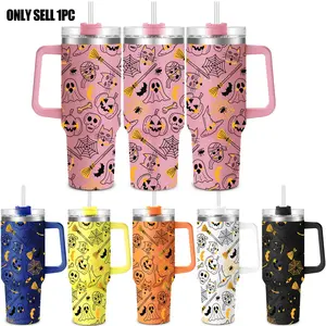 Halloween Themed Stainless Steel Tumbler, 1 Count 40oz Vacuum Insulated Portable Travel Mug, Drinking Cup for Home Office School Outdoor Camping, Drinkware