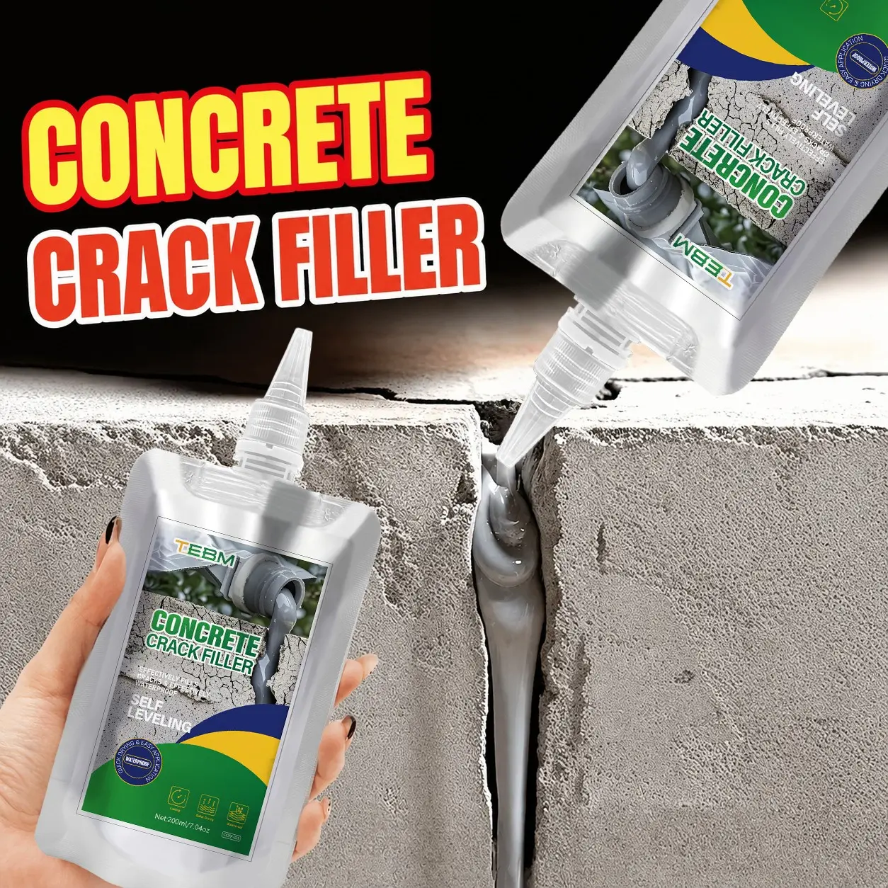 Self-Leveling Concrete Crack Repair Kit, Deep Fix, Waterproof and Fast-Drying, Durable and Crackle-Free, for Cement, Pipes, Walls, Bathrooms, Pools, Windowsills