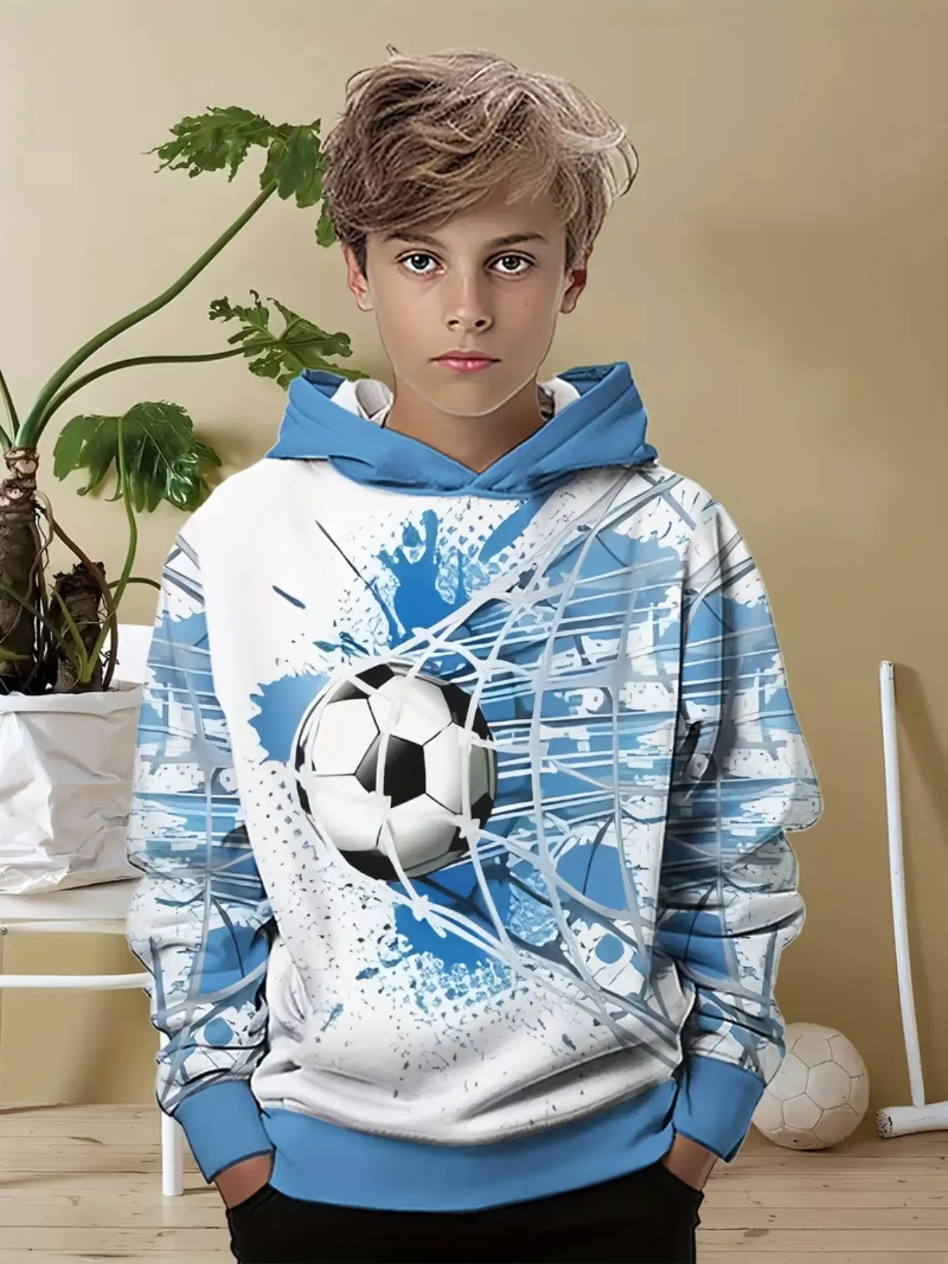 Boys' 3D Print Casual Fashion Hoodie, Long Sleeve Pullover for Spring Summer Fall Winter, Kids Clothing, Trendy and Comfortable