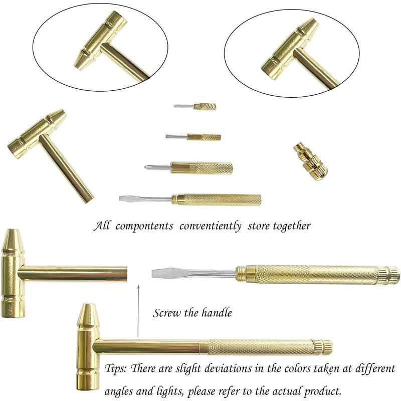 [Holiday Haul] 6 In 1 Mini Multifunction Anti-corrosion And Anti-rust Copper Hammer & Hand Tools For Repair Uav Mobile Phones Laptops Watches(yellow)