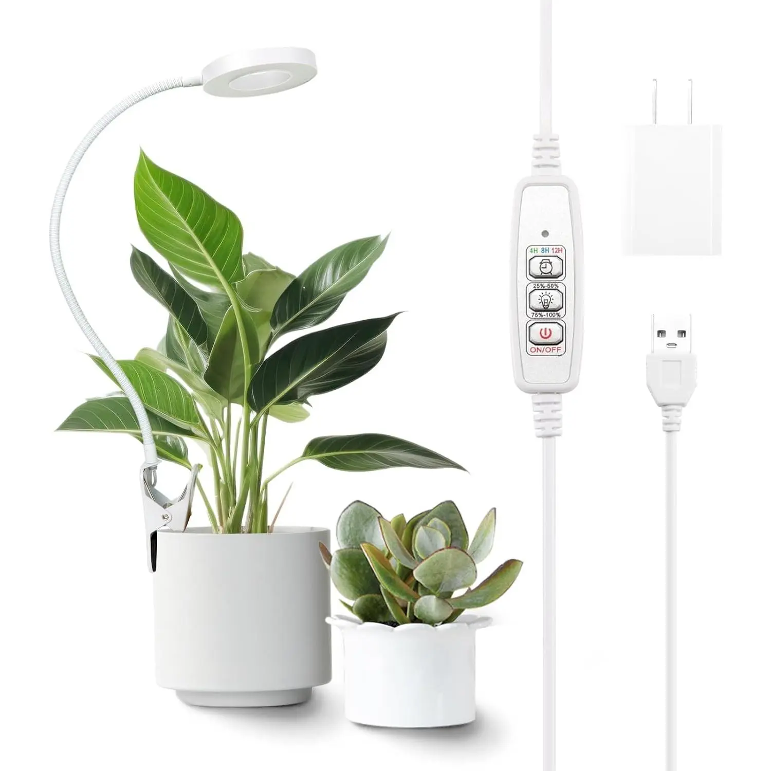Grow Light,Full  Pot Clip LED  Growth Light with Auto /Off Timer 4/8/12H, Lamp with 360°Rotatable Gooseneck, 4 Dimmable Brightness, Ideal for Small Indoor , 1 Pack