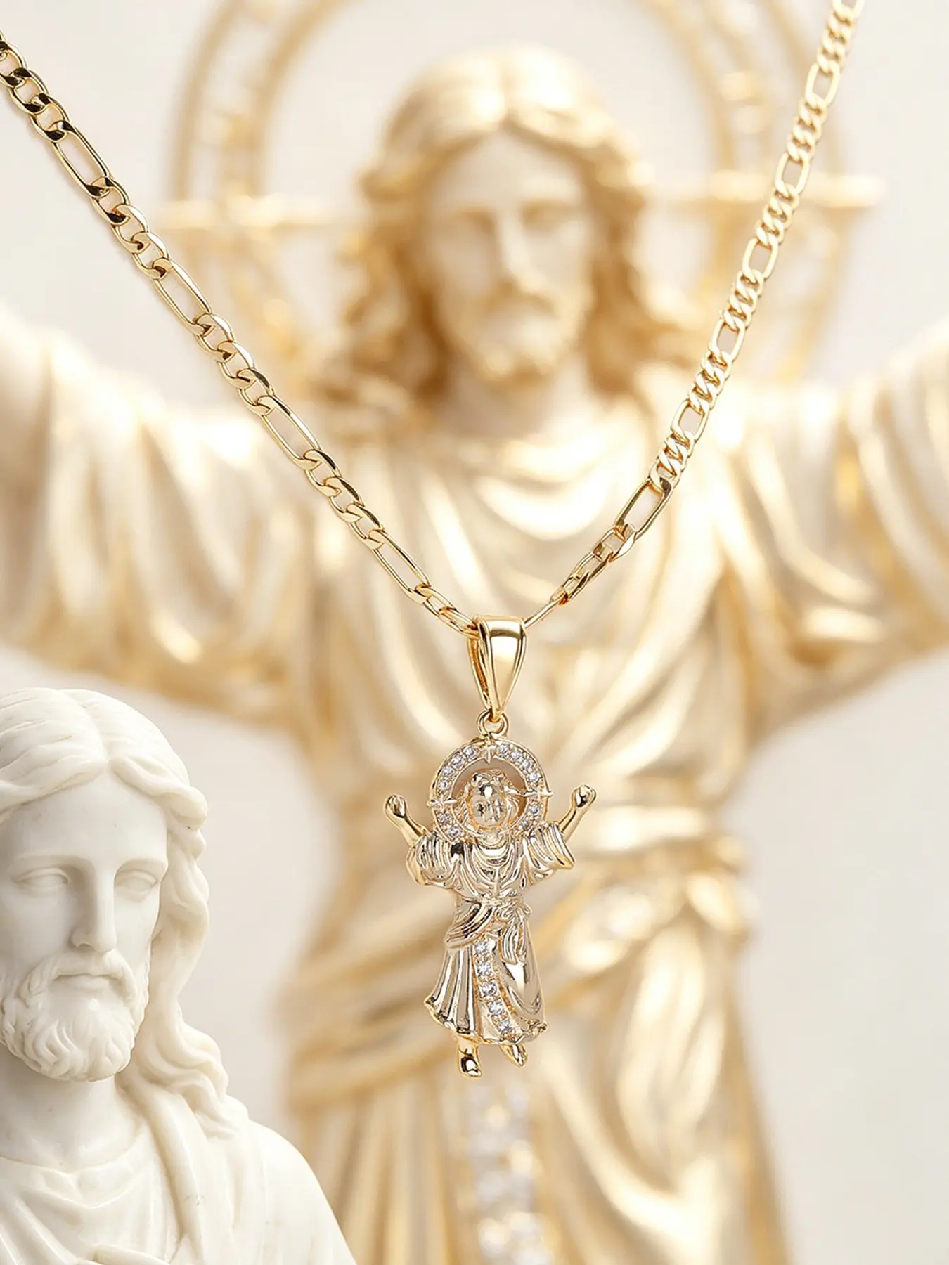 1 Piece 3D Savior Divino Niño Pendant Necklace, Faith Necklace, Religious Themed Accessory, 3A Zircon Inlay Process, Suitable for Daily Wear, Prayer and Blessing