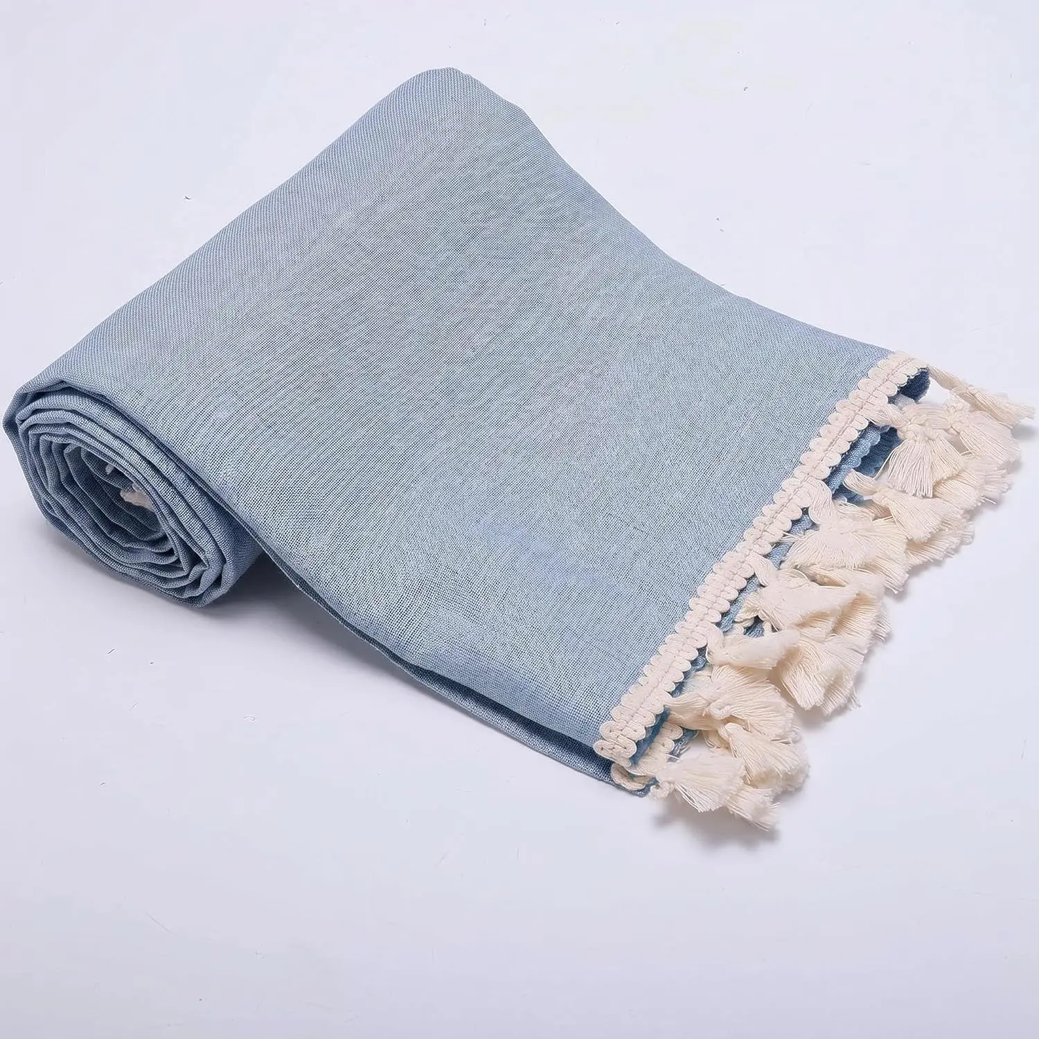 100% Linen Bath Sheet 33x71 Inch Extra Large Towel with Short Edge Tassel, Absorbent Quick Dry Boho Decorative Towel for Bathroom, Beach, Spa, Pool, Travel, Soft for Women, Blue