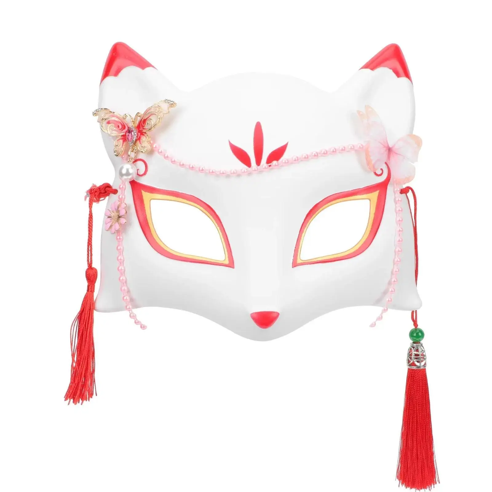 Anime Demon Fox Mask Hand-painted Japanese Mask Half Face Mask Masquerade Festival Ball Kabuki Kitsune Masks Cosplay Prop
