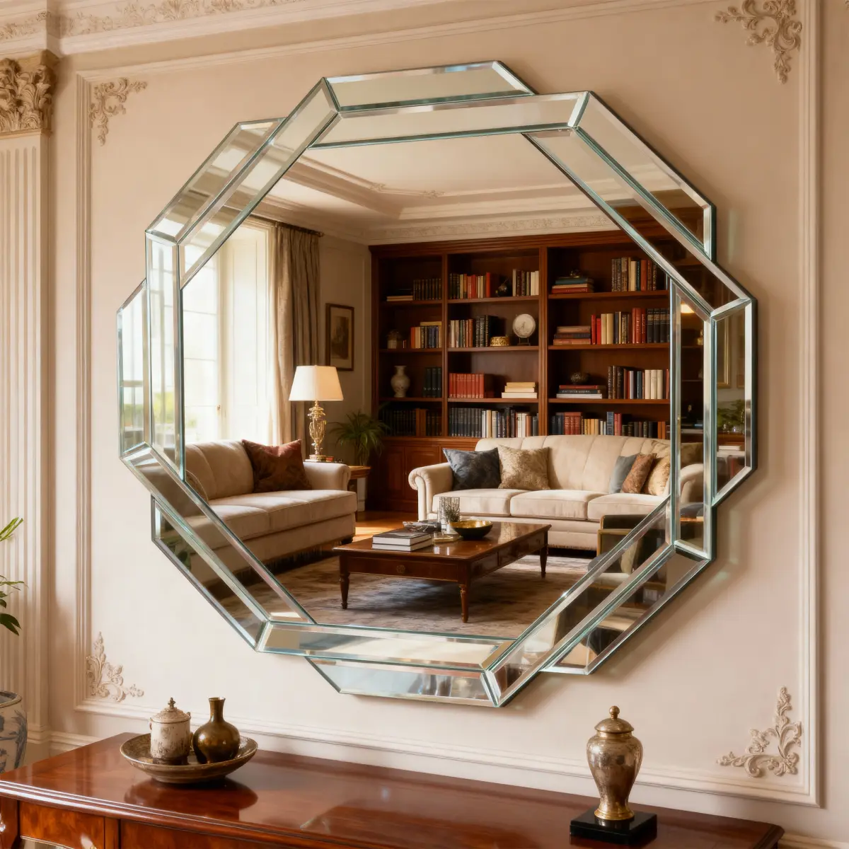 30"x30" Helicoid Beveled Mirror Frameless,Wall Mirror,Modern Silver Mirrors with High-Definition Glass for Wall Decor Living Room, Bathroom, Entryway, Bedroom, Powder Room Mirror