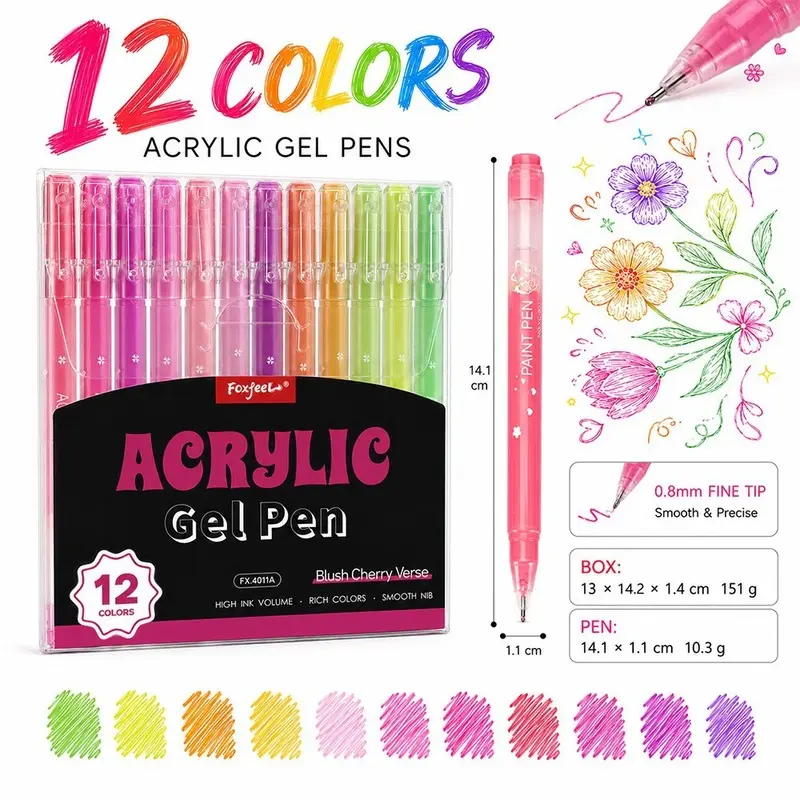 12/36 color acrylic gel pen set waterproof 0.8mm fine tip coloring pens for student journaling diy drawing sketching art supplies non toxic smooth writing neutral pens for note taking crafting
