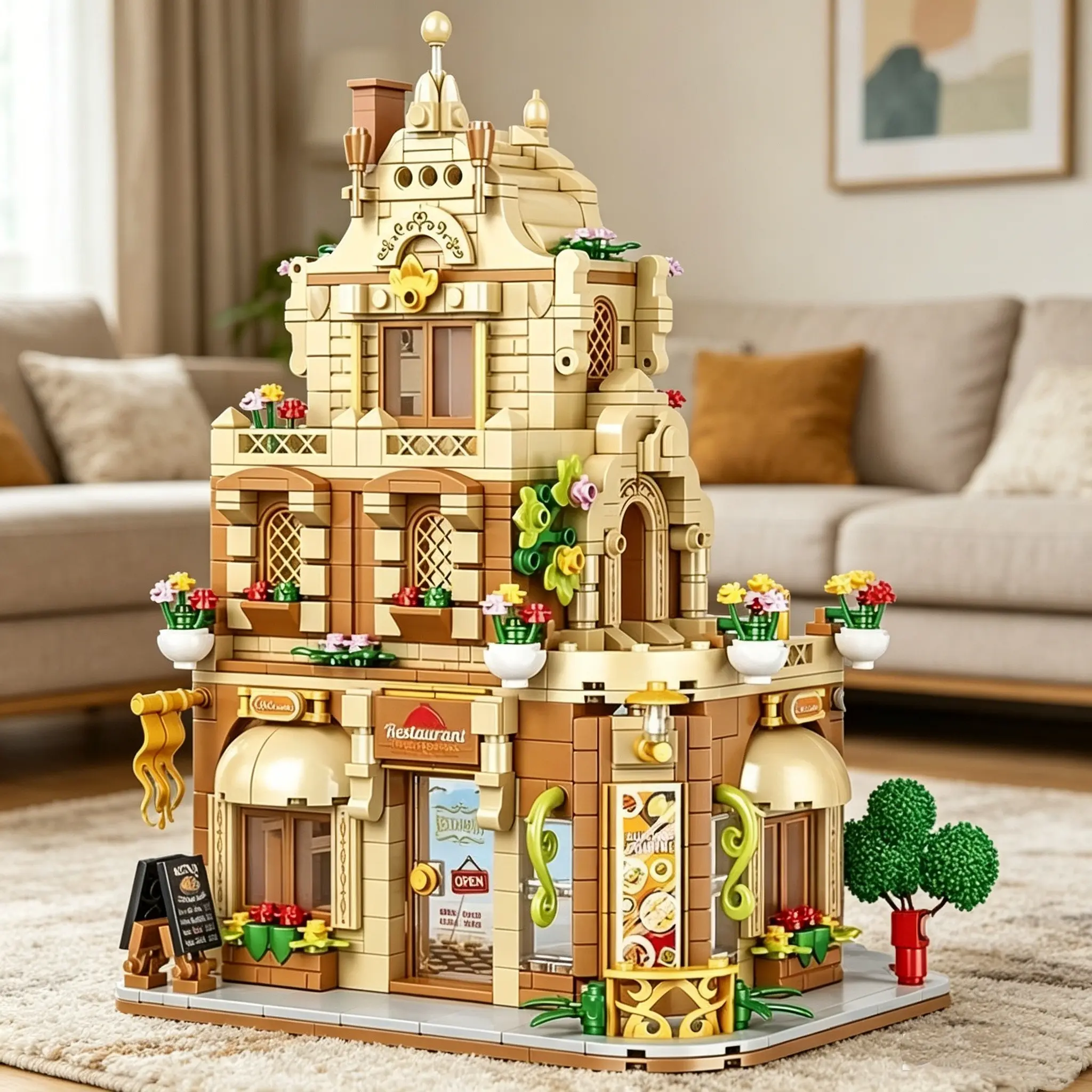 Micro European Street Scene Blocks, Restaurant Puzzle Toy, Perfect Gift, Adult Decor Collection, Ideal Gift Choice
