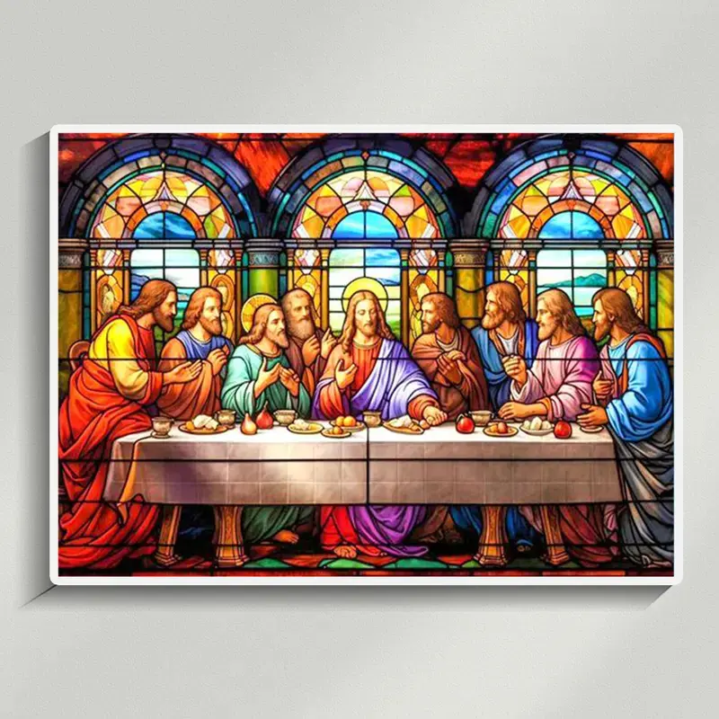 5D Full Drill Diamond Painting Kit, The Last Supper Stained Glass Christian Art, DIY Craft with Sparkling Stones, Canvas & Tools for Home Wall Decor, Faith-Themed Decoration, Religious Art