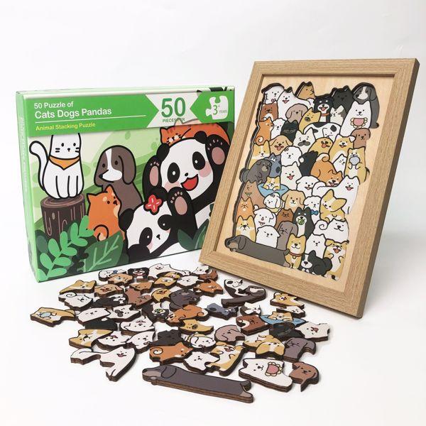 (TK Temu only supports self pickup)Animal Wooden Jigsaw Puzzles with Photo Frame,50 Pieces Pet Unique Shape Puzzle Educational Toys,Birthday Gifts for Adults Kids Girlfriend