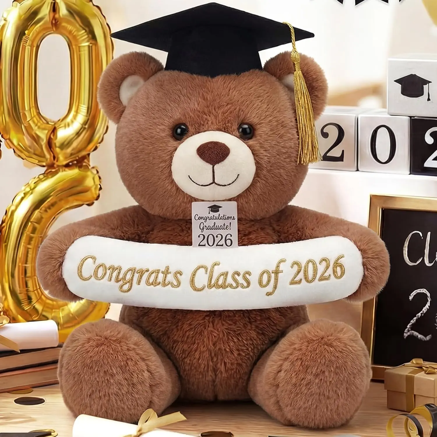 Graduation Teddy Bear 2026 11.2 Inch Graduation Gifts with Gift Card Slot Cute Congrats Animal with Cap Embroidery Congrats Class of 2026 for Graduates Favor