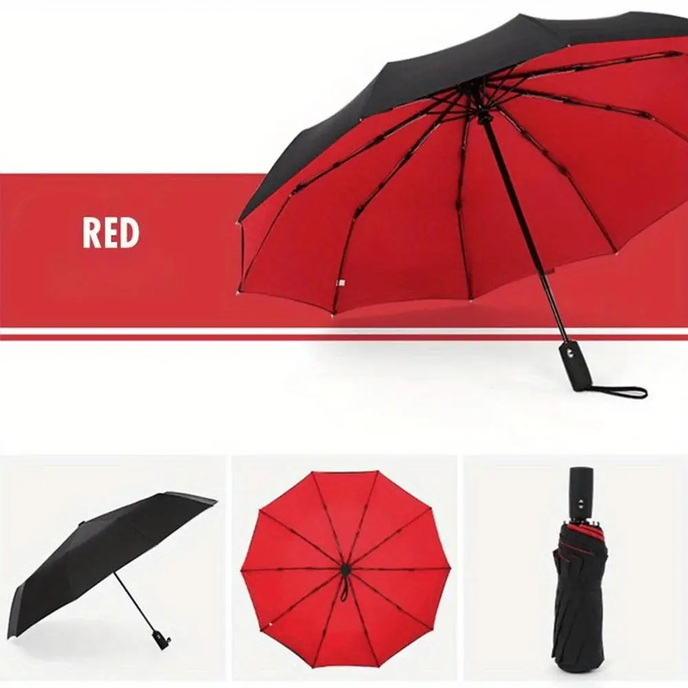 10 Ribs Windproof Double Layer Automatic Umbrella, Large Sturdy Business Umbrella for Men Women, All Weather Sun & Rain Protection