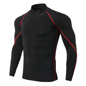 Men's Quick-Dry Stretch Fitness Shirt - High Neck Long Sleeve Workout Top, Tight-Fit Gym & Boxing Shirt for All Seasons, Moisture-Wicking Athletic Performance Apparel, Gym Clothes, Training Top, Sporty Look, Stretchy Fabric, Activewear Top,Active Men