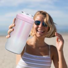 AGS MAXSO Slim Can Cooler, 4-in-1 Double Walled Stainless Steel Insulated Beer Can Holder, Works With All 12 Oz Cans,Bottles & As A Pint Cups - Gradual Pink White