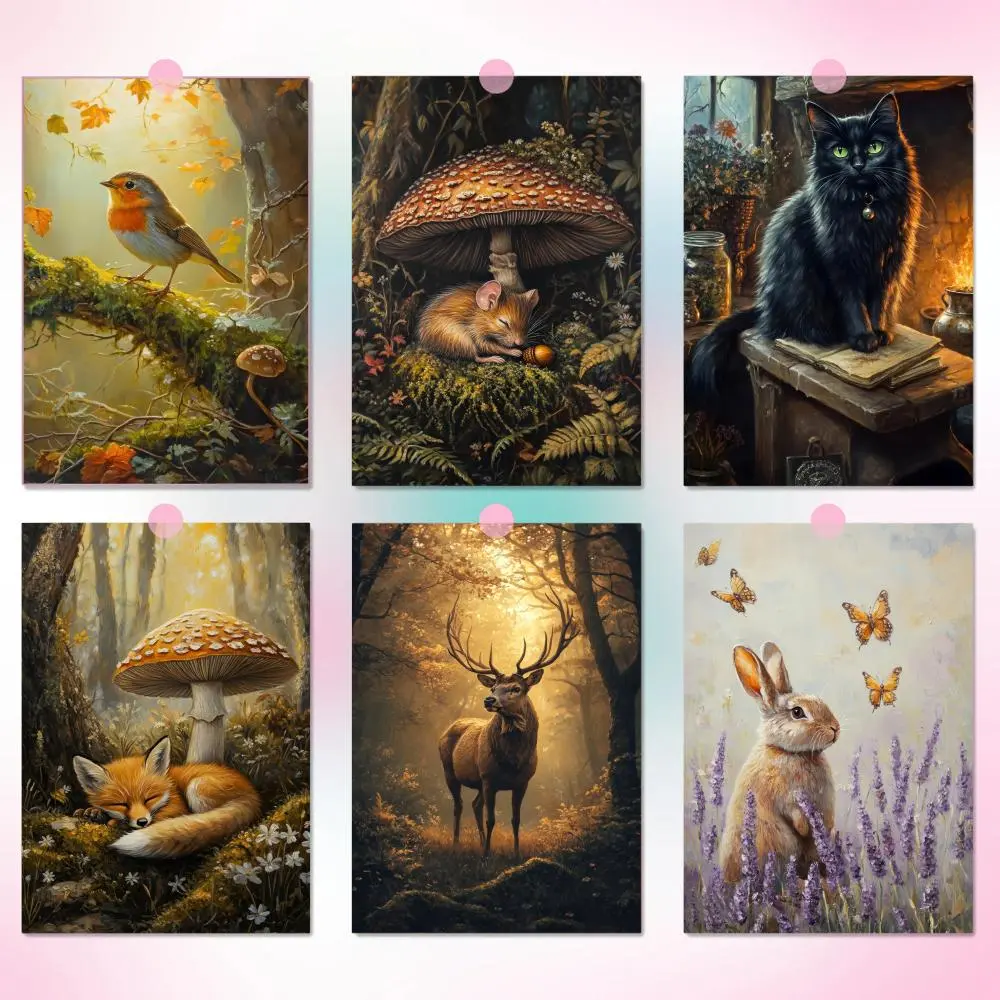 PIKPAKA Vintage Moth Fox Wolf Swan Raven Deer Owl Book Mushroom Poster HD Waterproof Art Poster for Home, Bar & Café Decor | Fade-Resistant, Non-Sticky, Vibrant DIY Wall Print | Perfect Decorative Poster for Office & Living Room