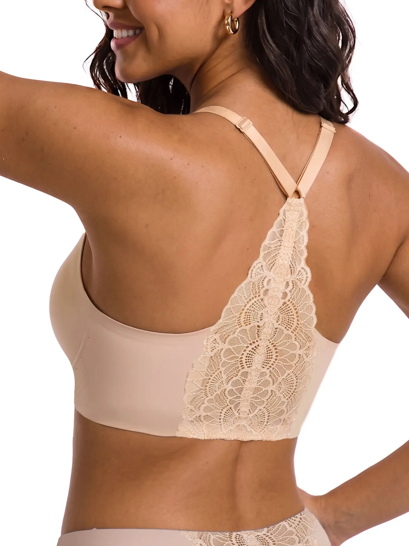 Lace Racerback Bralette for Women, Wireless Jelly Bra with No Underwire, Seamless Comfort, Slim Adjustable Straps for Open Back Tops, Racerback Tanks and Fitted Tops