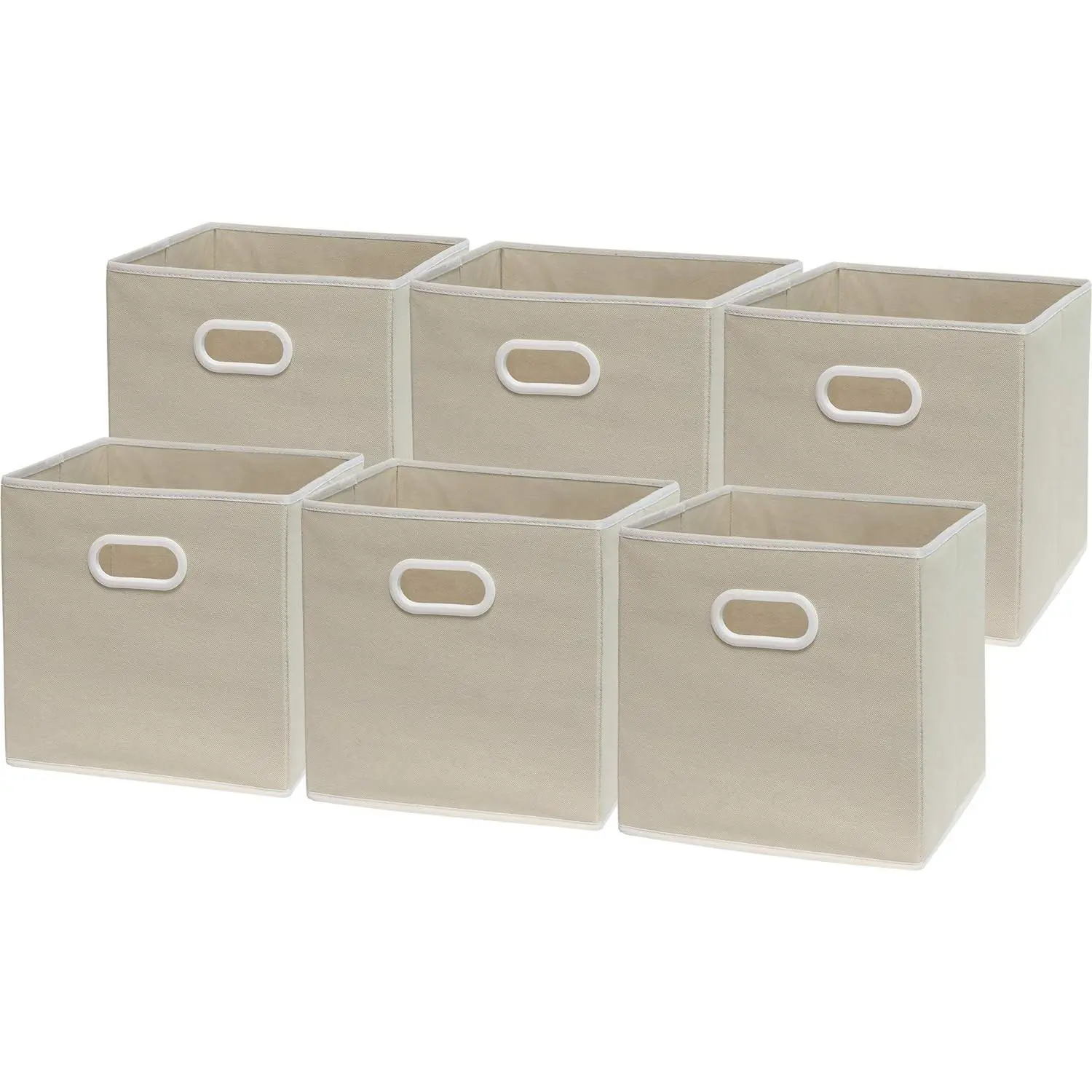 Foldable Cube Storage Bins with Handles, 11-Inch, Beige, 6-Pack, Fabric Cubes Organizer for Closet or Shelves