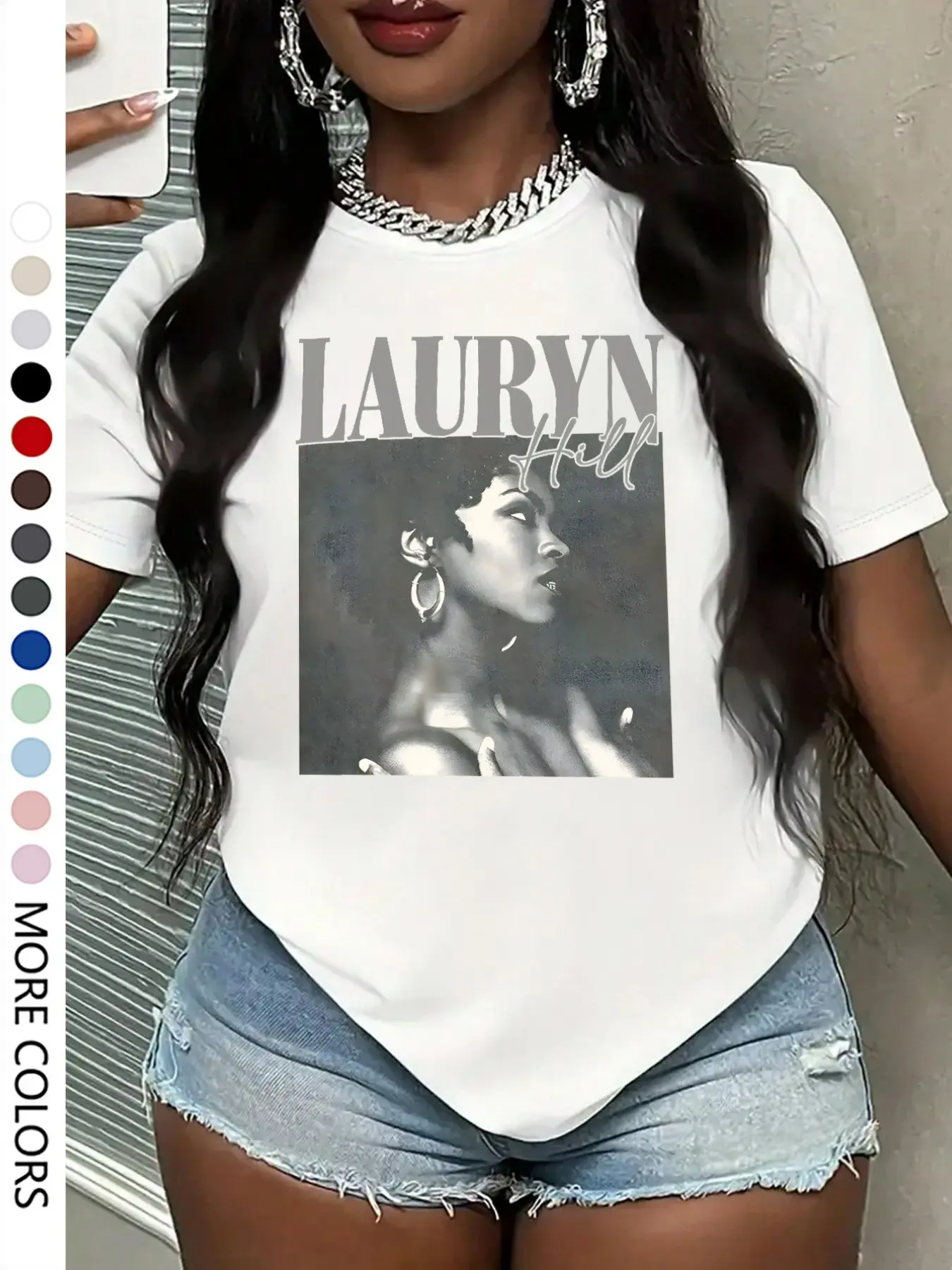 Women's LAURYN Hill Print Round Neck Tee, Casual Short Sleeve T-shirt for Daily Wear, Ladies Sleepwear for All Seasons, Top