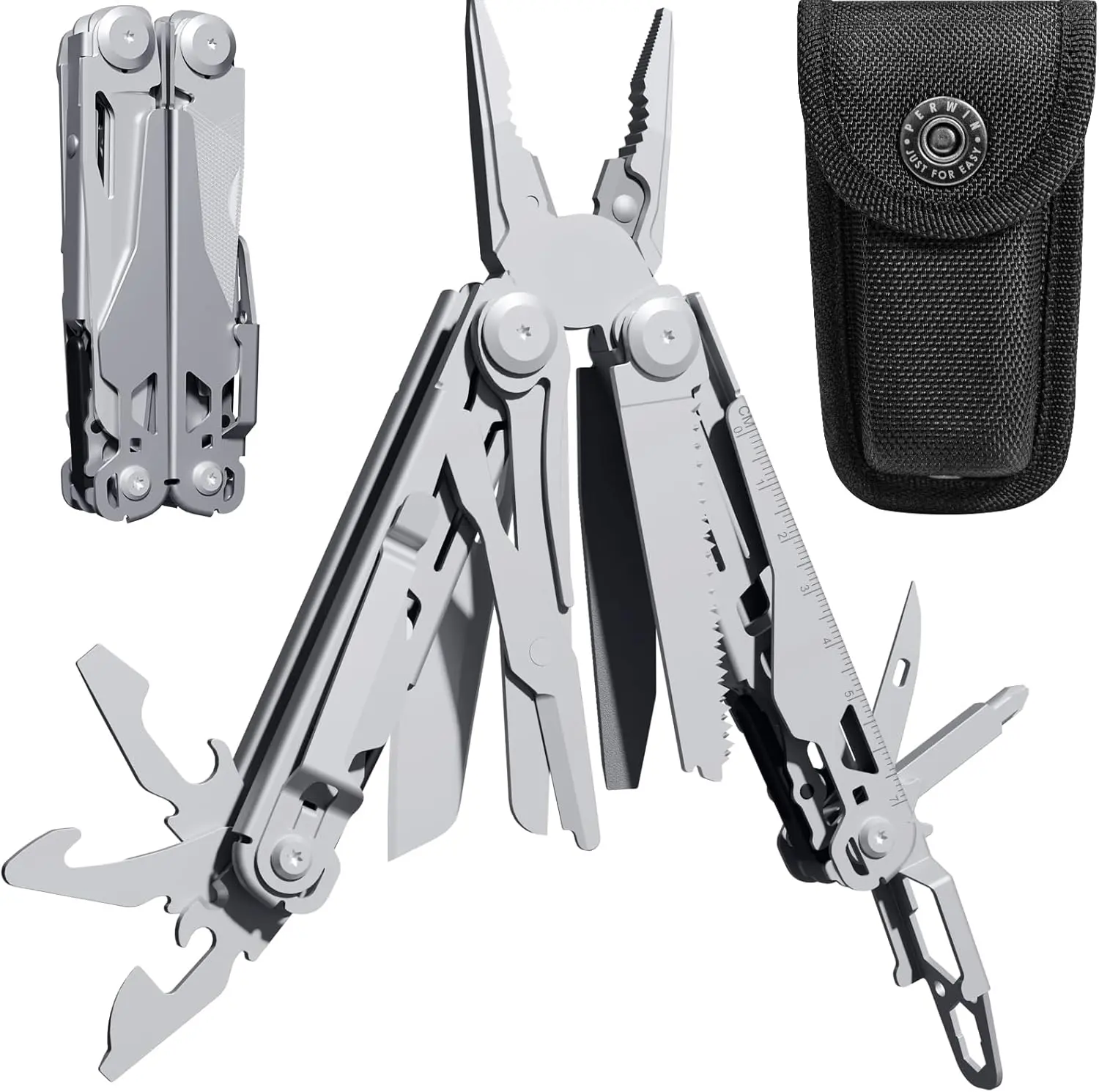 Stainless Multi-Tool Pliers 22-in-1 with Safety Locking, Knife, Bottle Opener, EDC Equipment With Clip for, Camping, Hunting and Hiking.