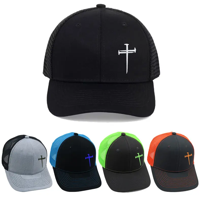 Minimalist Christian Three Nails Cross Embroidered Trucker Hat Vintage Breathable Mesh Back Baseball Cap Structured Adjustable Snapback Sun Hat Faith Streetwear Aesthetic tiktokshopbacktoschool