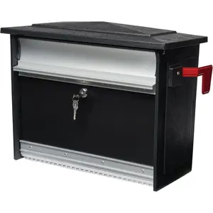 Locking, Wall-Mounted Mailbox for Outside, Rust-Resistant Plastic & Aluminum Metal, Small Mailbox with Lock and Key Drop Box, Black