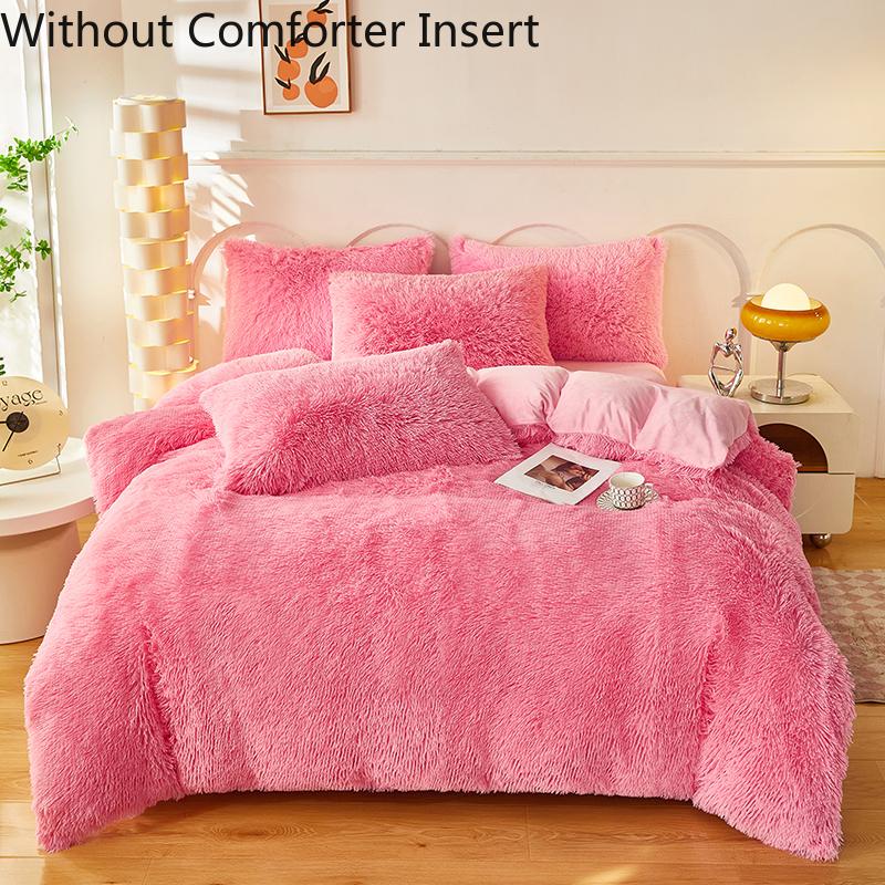 Solid Color Fuzzy Duvet Cover Set, 3 Counts/set Including 1 Duvet Cover & 2 PillowcasesSoft Comfortable  for HomeBedroombed comforter set leopard cozy bedroom soft puffy