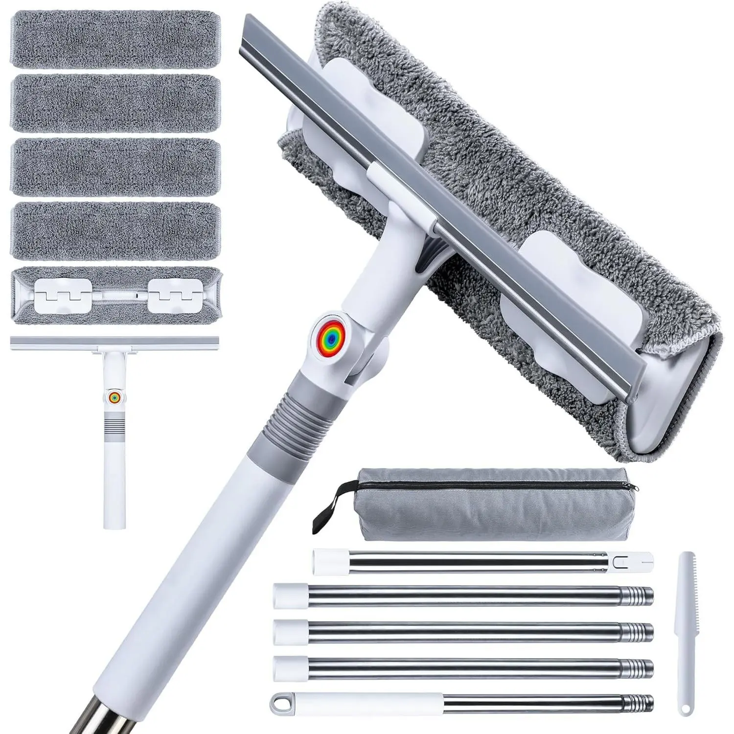 80" Window Washing Kit with Extension Pole : Professional Window Cleaner Tool | Window Cleaning Squeegee Kit for High/Outdoor/Glass & Bathroom Surfaces with Storage Bag + 5 Microfiber Cloths