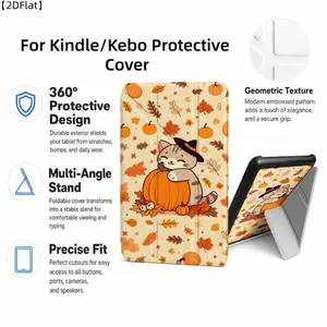For Kindle/Kobo/Tolino Case, with stand Cat Pumpkin Autumn Leaves Pattern for New Kindle 11Th 2019, for Kindle 11th Generation Case for Kindle 11Th (2022/2024), 6-Inch, 7-Inch Kindle Paperwhite 12Th Generation 2024 Vision Color (2024) /Vision 6 (2021）/Shi