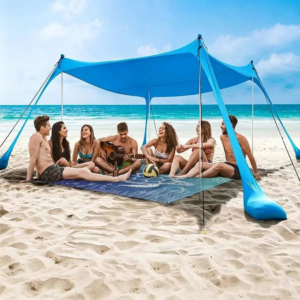 Portable Beach Umbrella Tent, Uv50+ Sun Protection, 5-6 Person Camping Shelter, Ideal for Picnics, Fishing, Parks, Coastal Trips, Holiday Gift