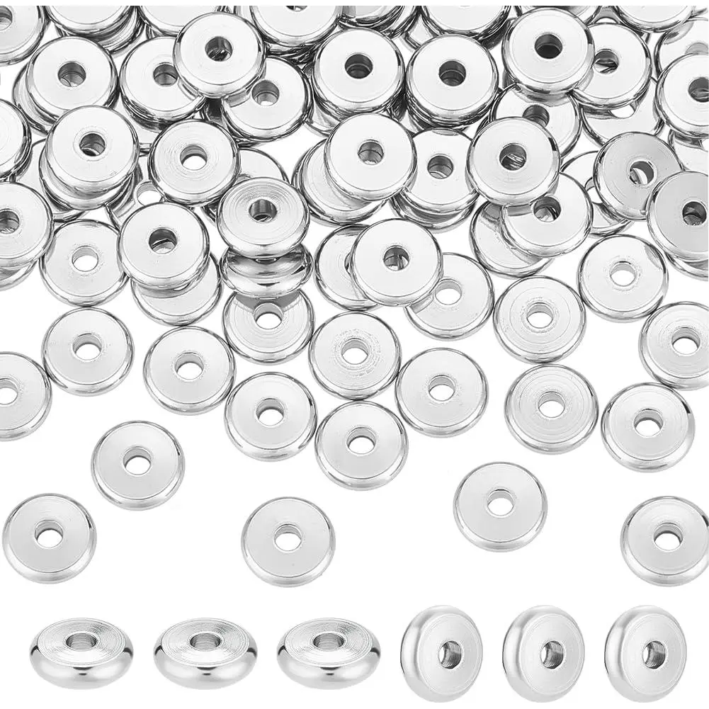 100 count 8mm Stainless Steel Spacers Beads 2mm Hole Flat Round Beads Spacer Metal Loose Spacers Beads   findings for Necklace Bracelet Earring Making DIY