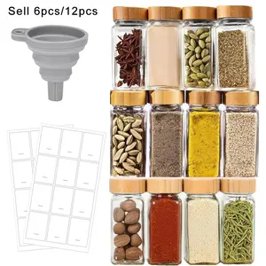 6/12 Pack Spice Jars with Labels, Foldable Funnel, 4oz/120ML Square Spice Storage Bottles