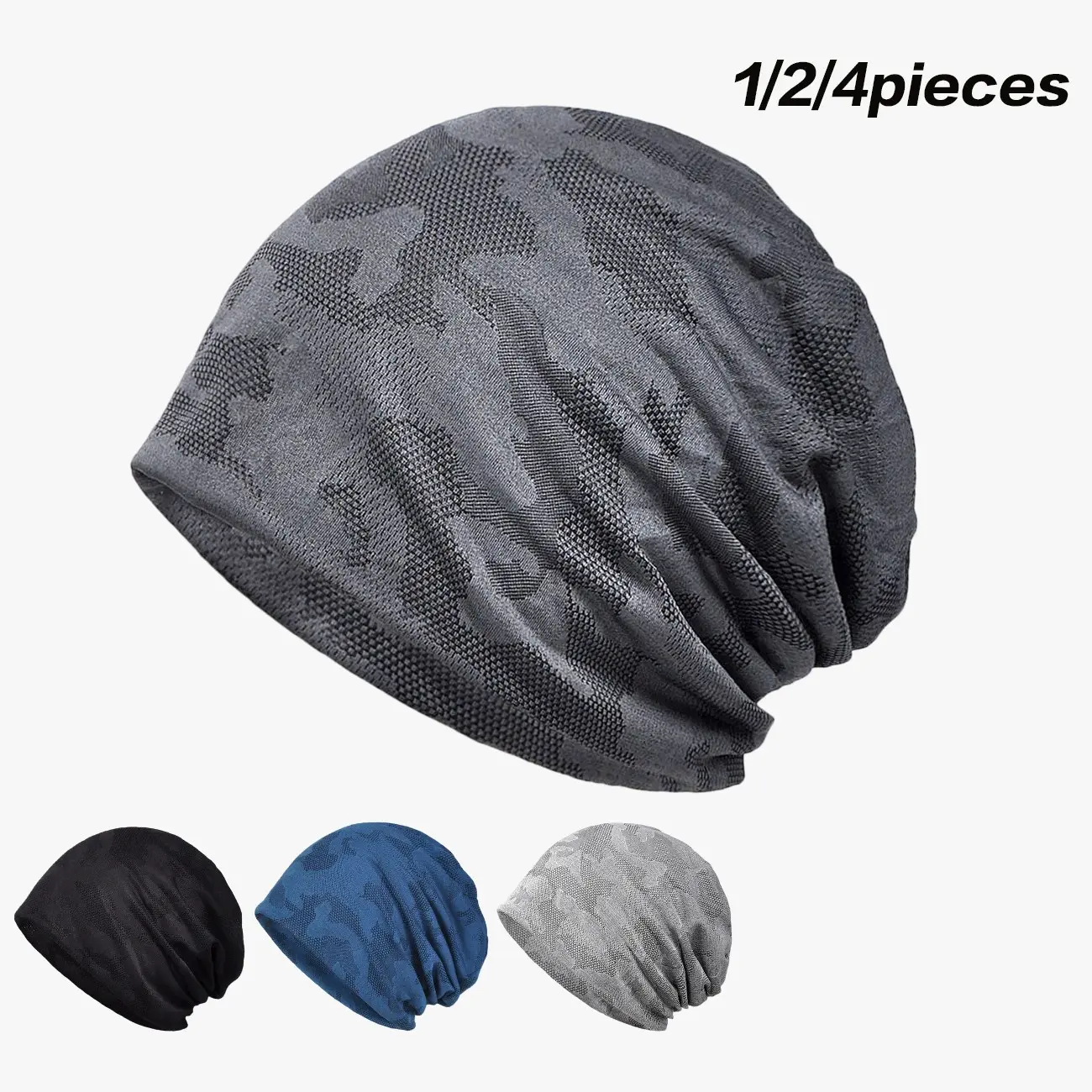 Breathable Camo Slouchy Beanie for Men Women, Lightweight Mesh Running Skull Cap, Quick Dry Sweat Wicking Sports Hat for Hiking, Cycling, Gym, Outdoor & Casual Wear