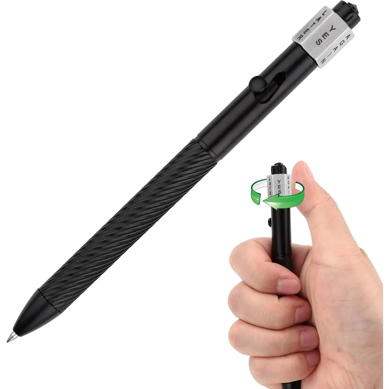 Black Retractable Fidget Spinner Pen with G2 Refill, Refillable Writing Function, Pocket Clip & Smooth Action for Office Notes, Everyday Carry (Office Stationery Writing Tool)