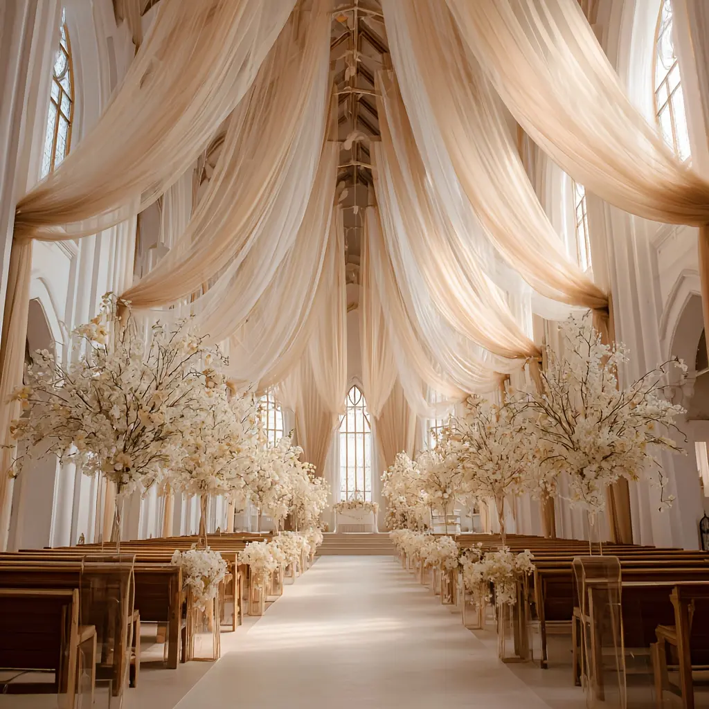 Plus-size champagne-colored sheer curtains, size 64.96*129.92 inches / 334.64 inches - perfect for party decoration, romantic weddings, bridal showers, and elegant displays.Classic material, also suitable for engagement decorations and gift giving.
